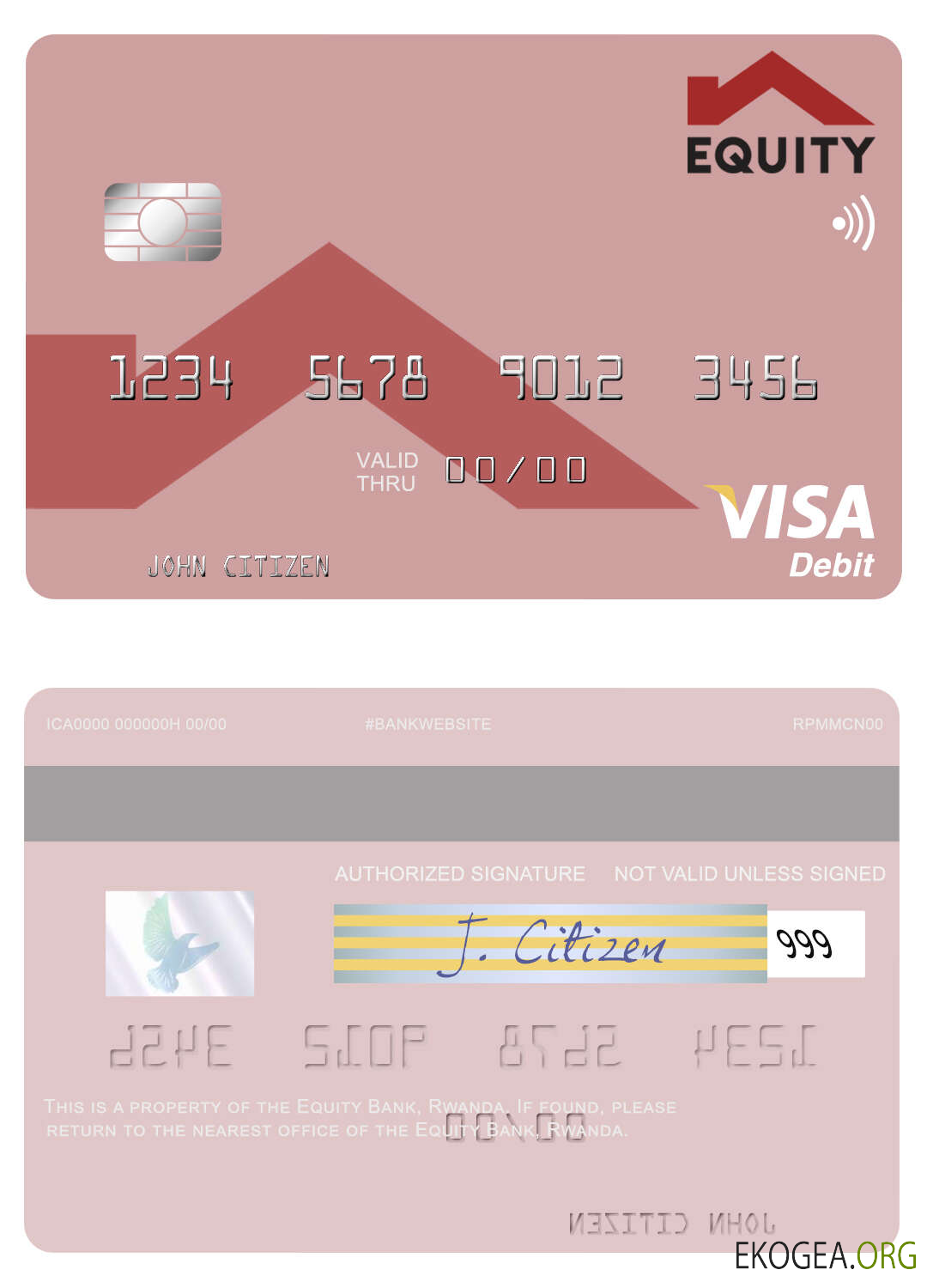 Écran de carte de débit visa de la Rwanda Equity Bank